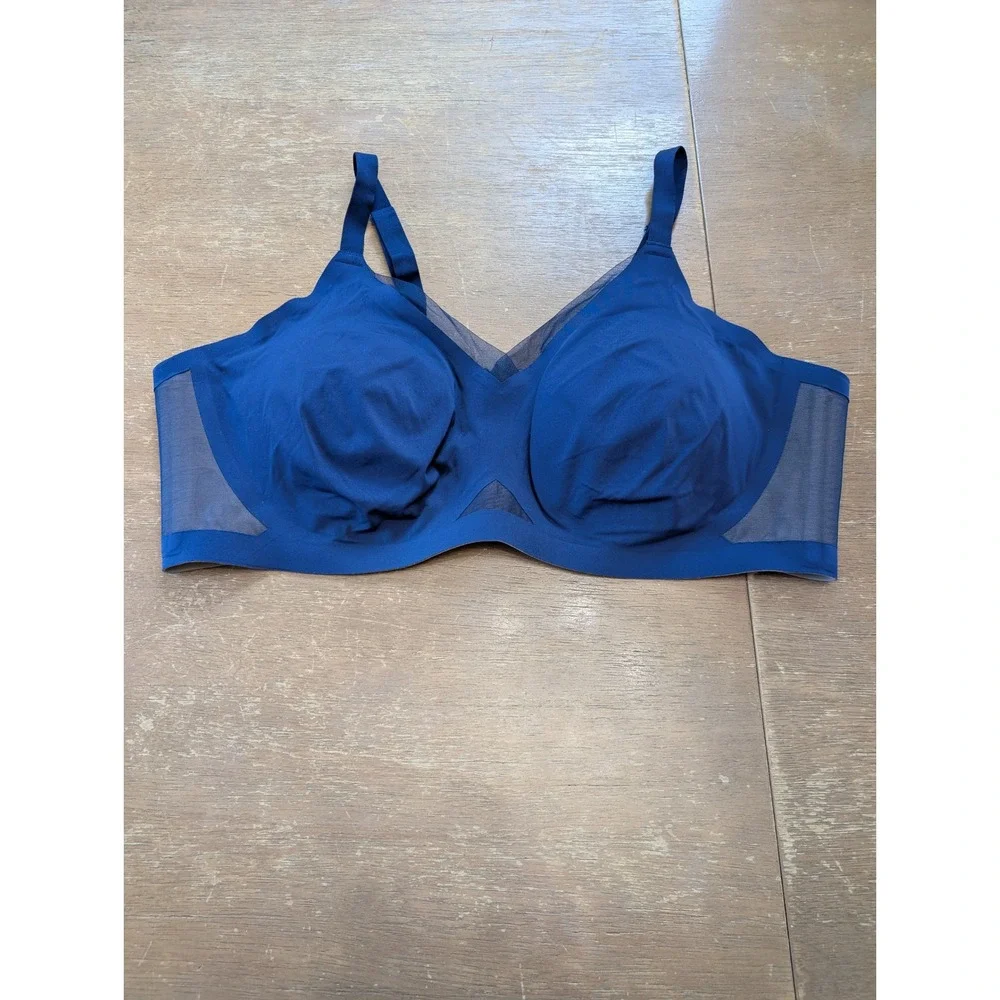 Honeylove Silhouette Bra Navy Blue Wireless Mesh Panels Plus Size 3X casual